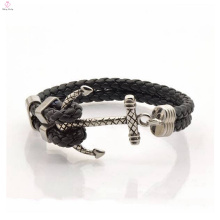 Pulsera de cuero para hombre al por mayor de moda con accesorio de anclaje